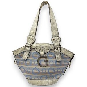 Vintage Y2K Guess Shoulder Bag Purse Blue White Monogram G Leather Snake Trim